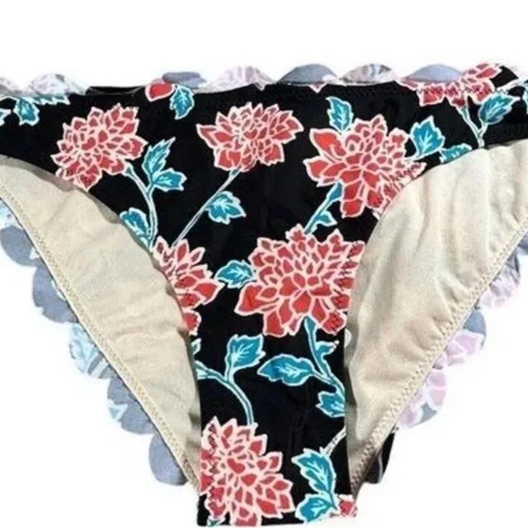 Vanilla Beach Women's Large Black Floral Bikini ruffles - Picture 2 of 14